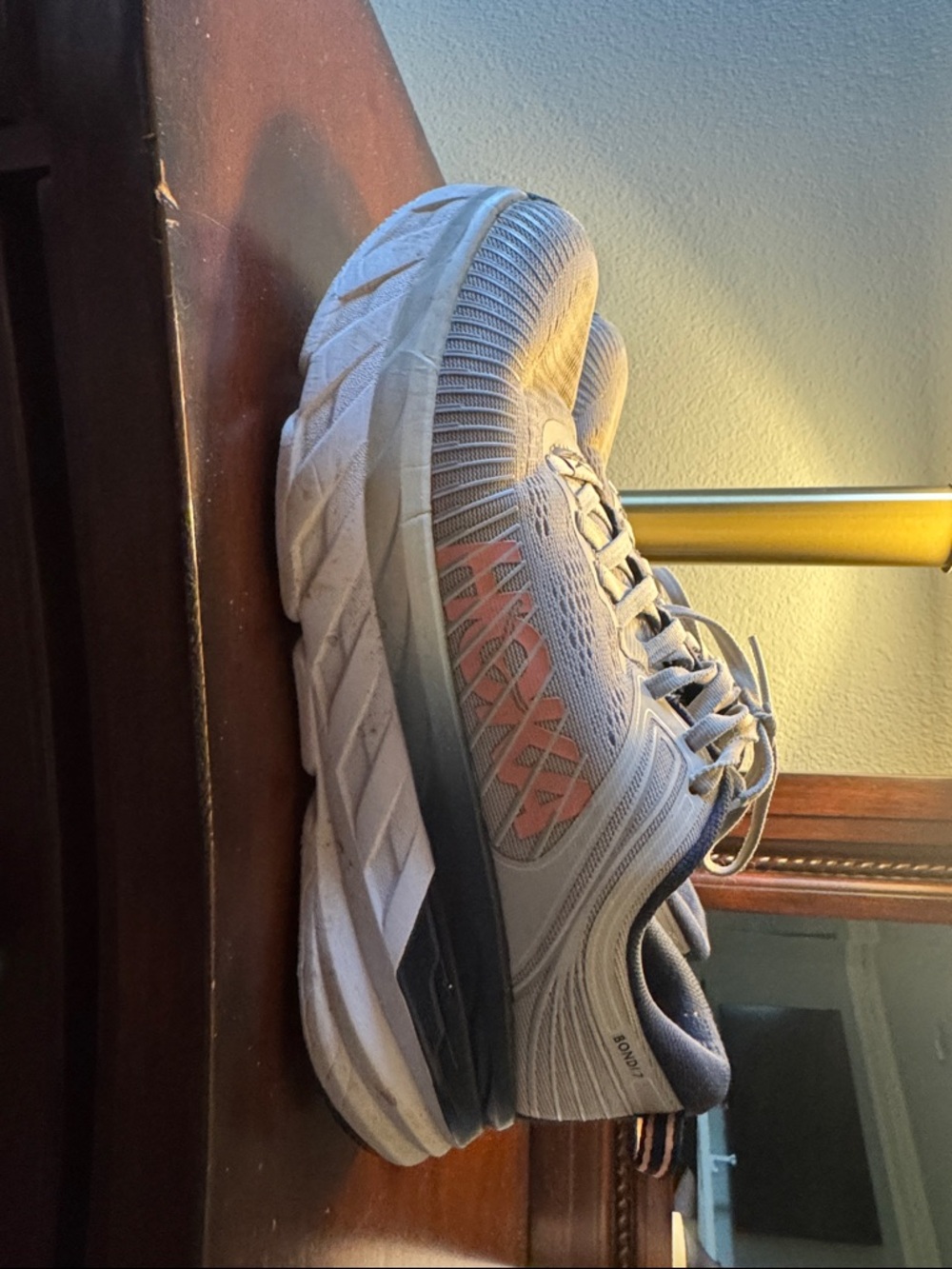 Hoka One One Men's Light Gray Running Shoes with Coral Accents